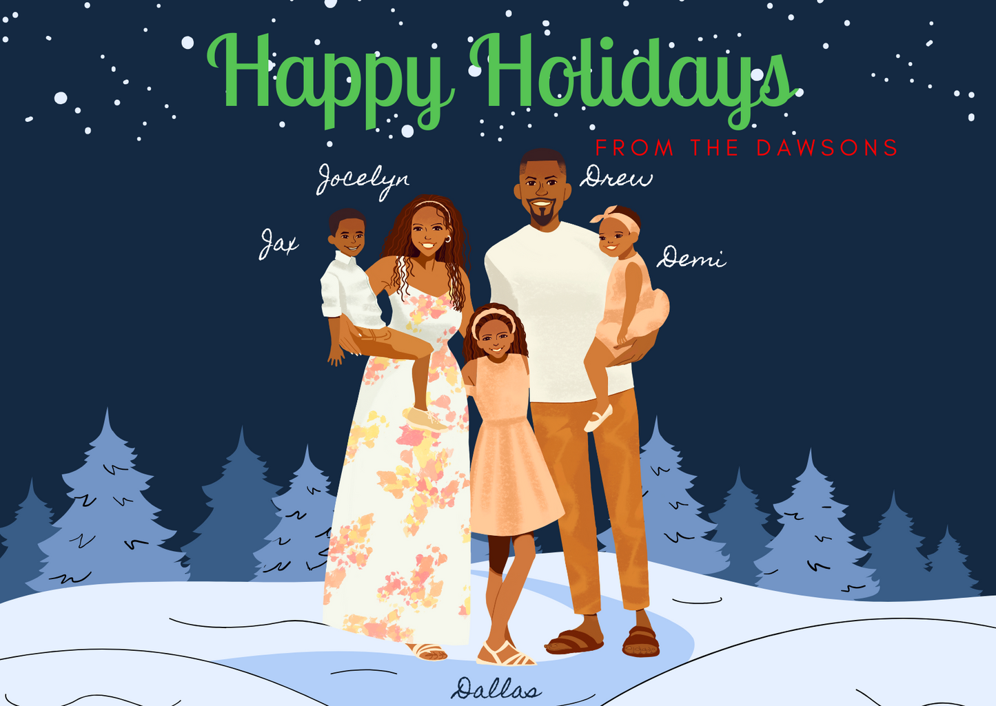 Holiday Card, Christmas Card, custom holiday portrait, Family Christmas card, family portrait, Digital family portrait